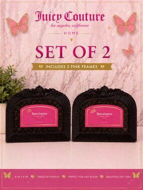 Juicy Couture Home Black Ornate Frame Set of 2 4x6 Tabletop Picture Frames